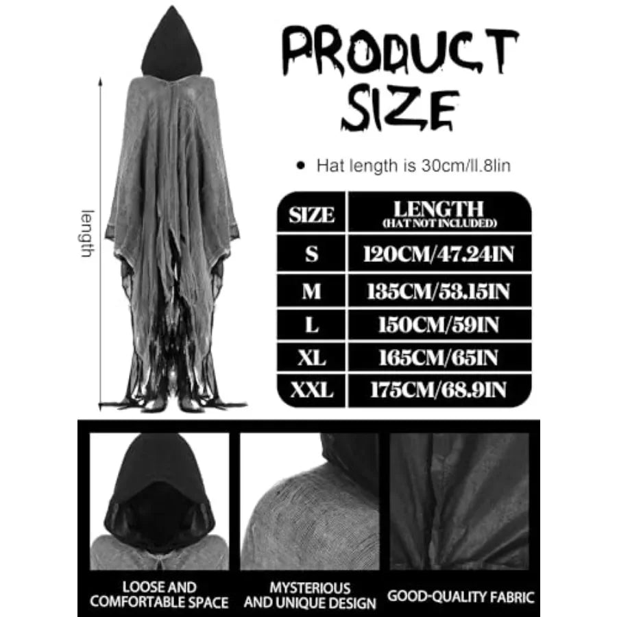 Halloween Grim Reaper Costume Medieval Renaissance Hooded Cloak Wizard Robe for Adult Halloween Cosplay