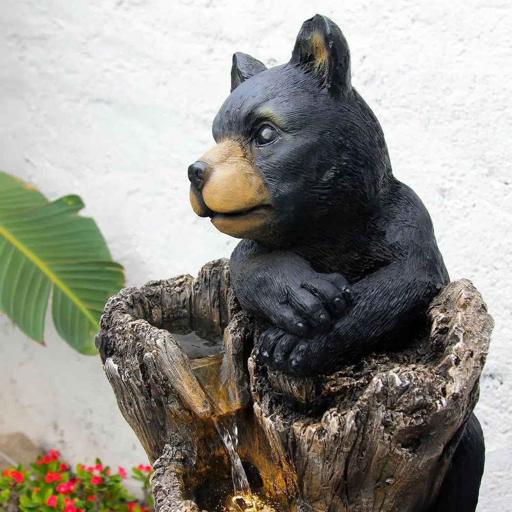 5-Level Outdoor Mountain-Themed Black Bear Climbing Tree Fountain for Garden, Patio, and Deck Relaxation