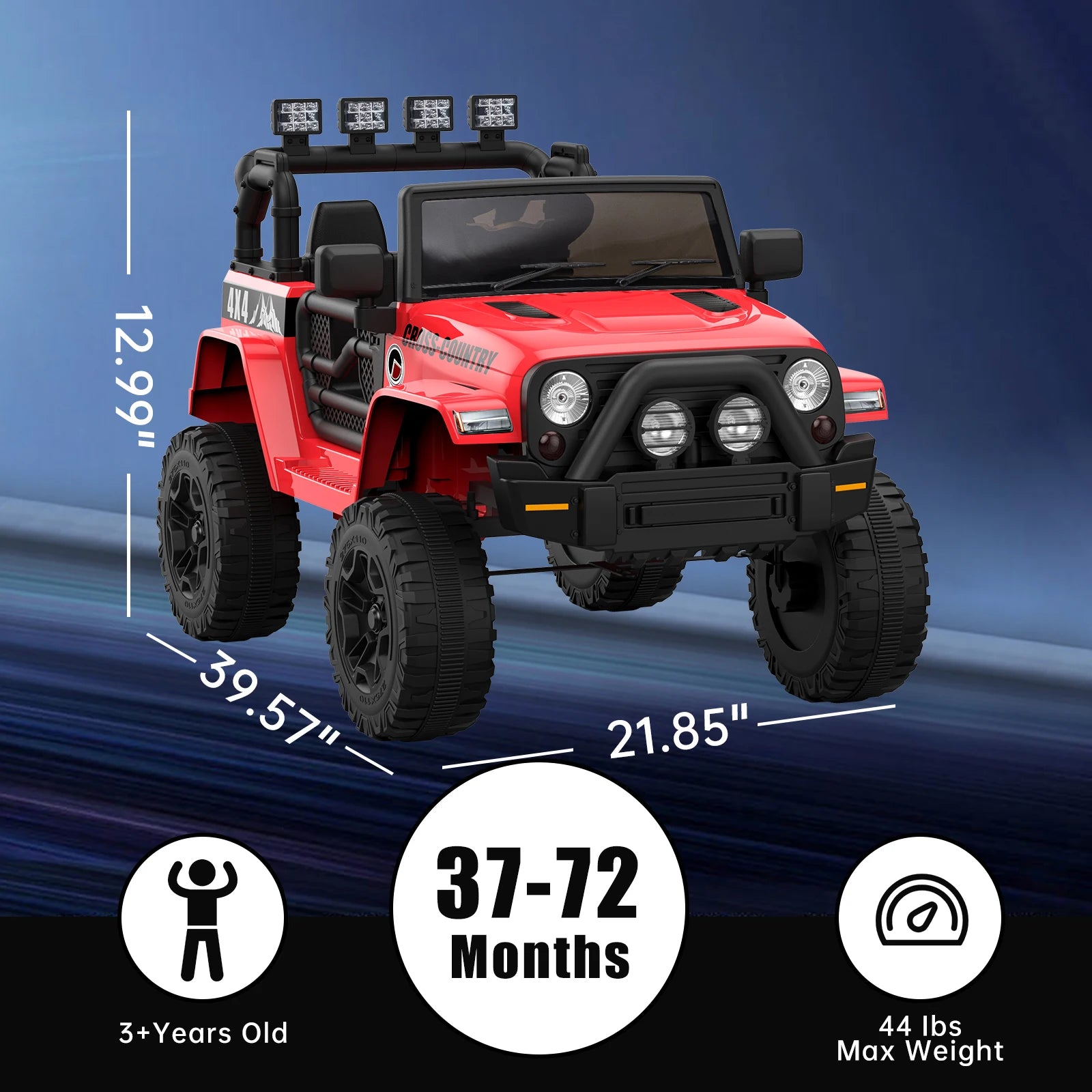 12V 2 Seater Kids Ride On Truck With Parent Remote Control, Electric Car With 2 Speeds, LED Lights, Bluetooth, USB, MP3, Lockable Doors