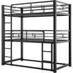 Sturdy Triple Bunk Bed - Twin Over Twin Over Twin Metal Frame for Kids, Teens, Adults in Black