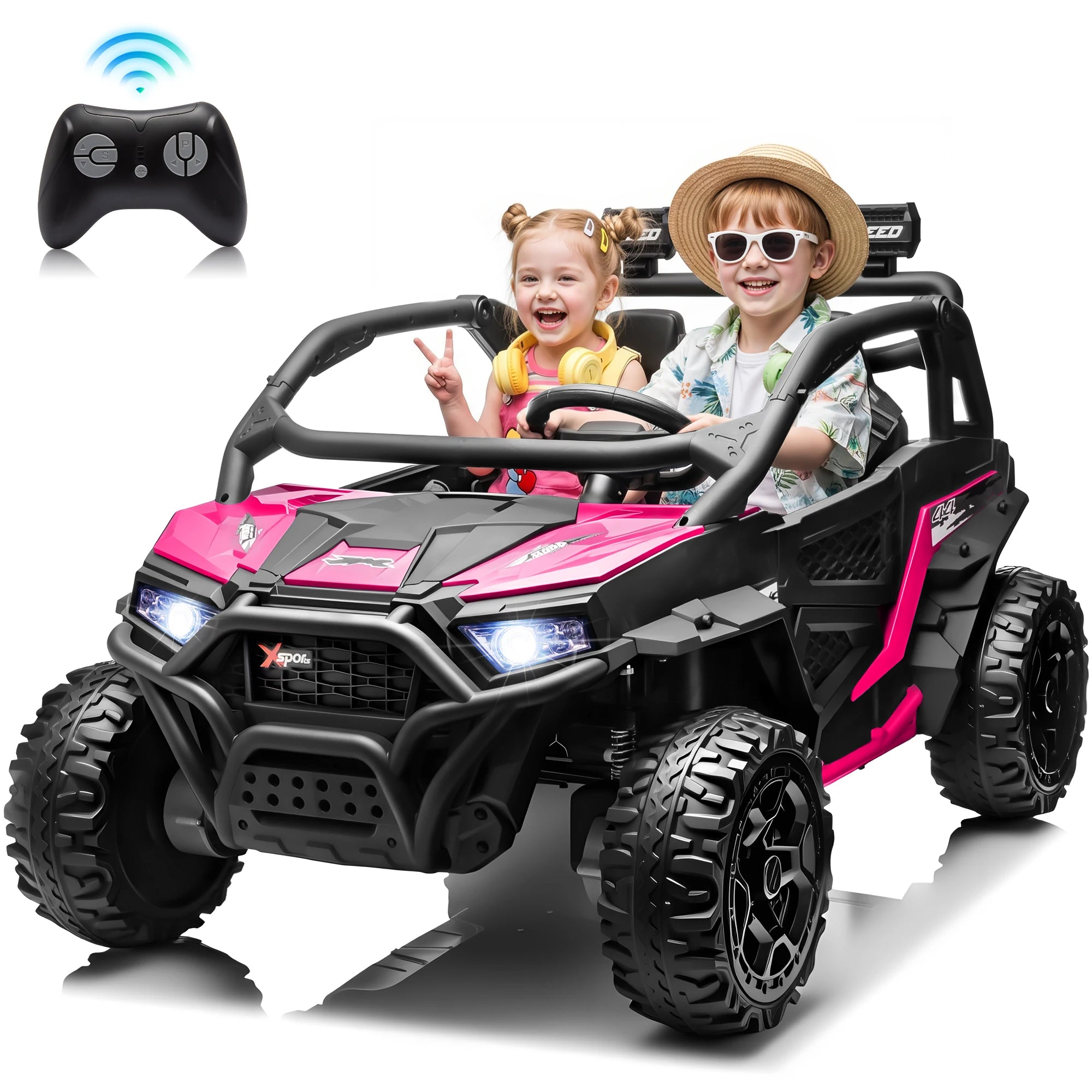 Joyracer 24V 4WD Kids Ride-On UTV, 4-Wheel Shock Absorption, Key Start, Slow Start, Music And LED Lights, 60-80 Mins Ride Time