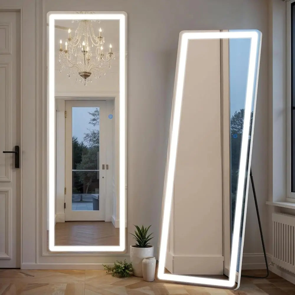 LED-Illuminated 16x60 Floor Standing Mirror with Adjustable Dimming and 3 Color Options for Home Decor