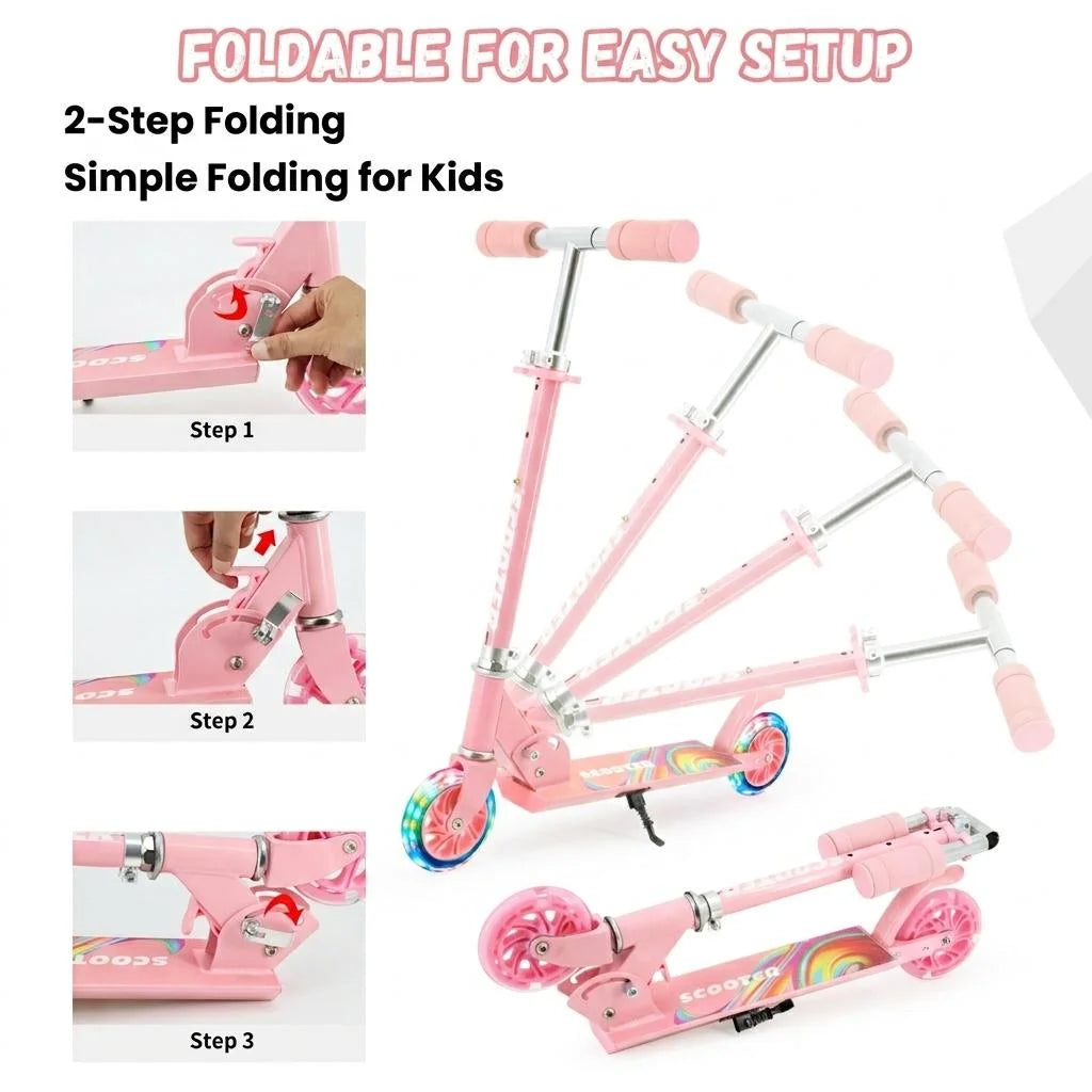 Two Wheel Scooter for for Kids Adults 3-8+,Kick Scooters with Light-Up ABEC-10 Wheels Folding Kick Scooter with 3 Levels Adjustable Handlebar and Rear Brake for Girls Boys,Lightweight