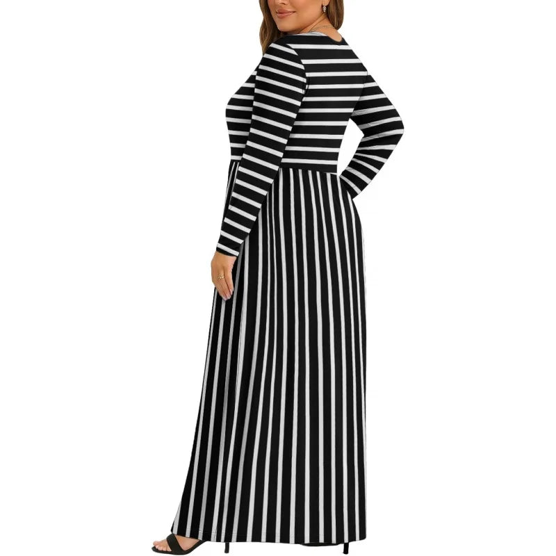 Womens Plus Size Maxi Dresses for Curvy Women Fall 2025 Casual Long Sleeve Long Dress with Pockets 1X-5X