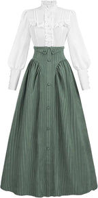 Victorian Dress for Women Edwardian Renaissance Costume Medieval Vintage 1800s Blouse Dresses 2 Piece