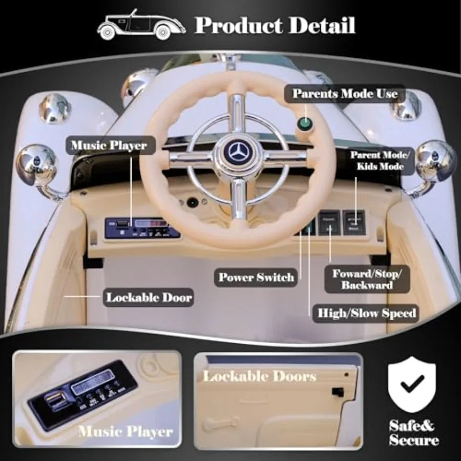 Large Ride On Car Compatible with Benz 12V Battery Powered Electric Vehicles with Remote Control for 4WD Classic Ride on Toys w
