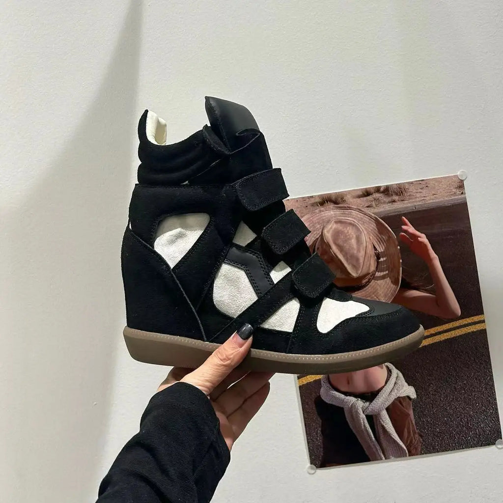 Vintage Style High Top Wedge Sneakers Women Hidden Heel Platform Shoes Chunky Trainer Hook Loop Strap Casual Fashion Board Shoes 2026 New