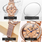 OLEVS 9942 Fashion Quartz Movement Watch For Women Full Of Diamond-set Strap Roman Scale Dial 30m Waterproof Luminous Watch