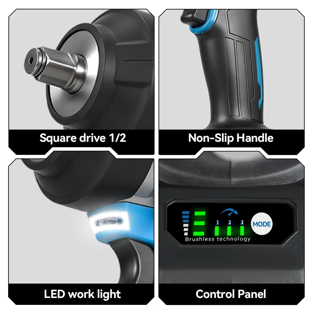 ONEVAN 2800N.M High Torque Brushless Electric Wrench Cordless 1/2 Inch Screwdriver Impact Drill Tool For Makita 18V Battery Pin