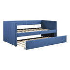 1pc Modern Blue Fabric Daybed with Wooden Frame and Trundle Storage