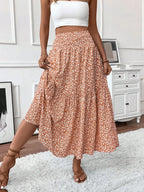 Womens Ditsy Floral A-Line Skirt With Pockets Elastic Waist Ruffle Hem