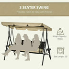 3-Seat Outdoor Swing with Adjustable Shade, Removable Cushion, and Rattan Seat for Garden, Porch, Backyard, Poolside
