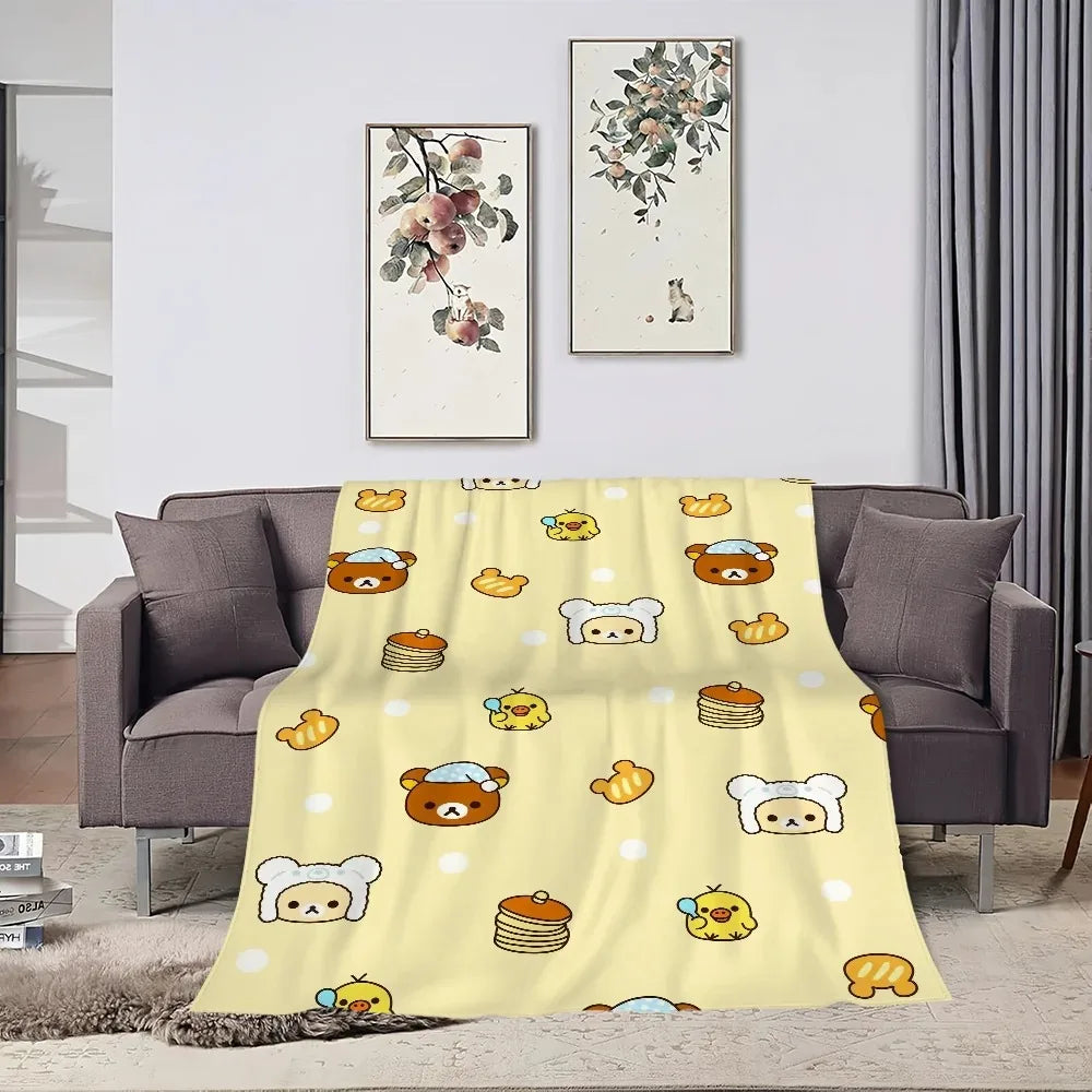 1PC Cute Rilakkuma Bear Blanket – Plush Warm Throw for Sofa Bedroom Office Travel, Perfect Kids Birthday Gift