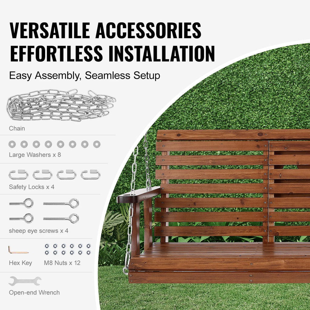 SucceBuy Wooden Porch Swing 5 ft Patio bench swing for Courtyard Garden Upgraded 880 lbs Strong Load Capacity Swing Chair Bench