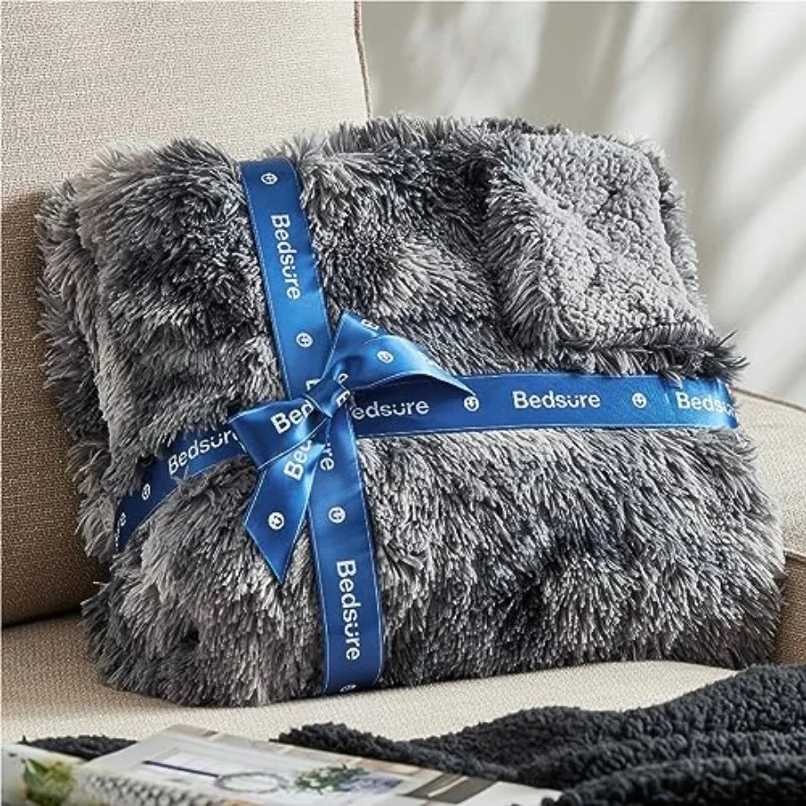 GentleSoft Fluffy Fuzzy Faux Fur Throw Blanket for Couch, Soft Sherpa Fleece Cozy Gifts for Women, Plush Bed Blanket Room Decor