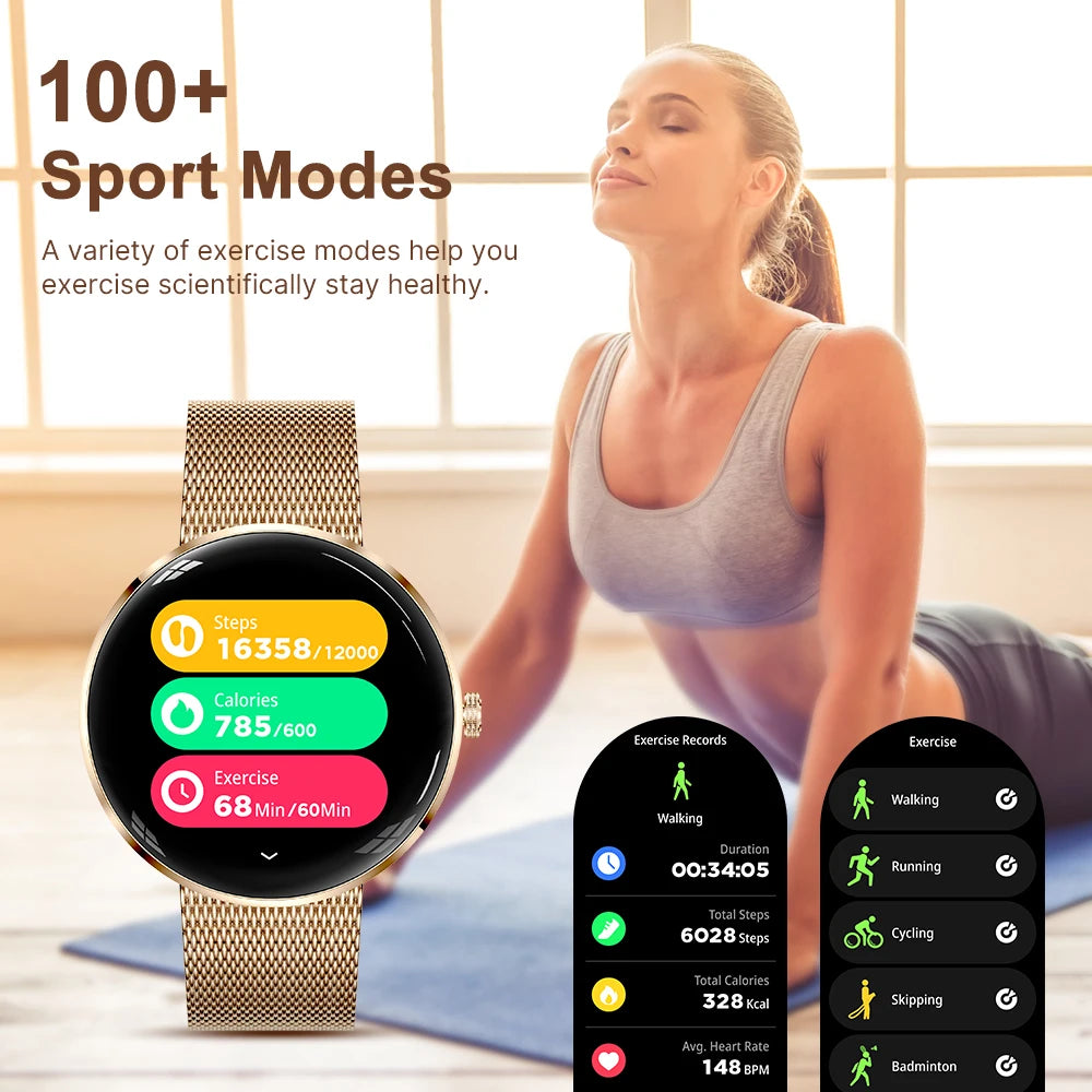 MEVADEN 8.5mm Utra-thin Stainless Steel Smartwatch 1.43 inch AMOLED Screen Women Bluetooth Call Health Monitor Sport Smart Watch