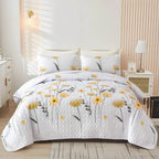 3 Pieces  Yellow Flower Quilt Set Twin Full Queen King Size, Paisley Patchwork Plaid Bedspread Bedding Sets  Coverlet Set.