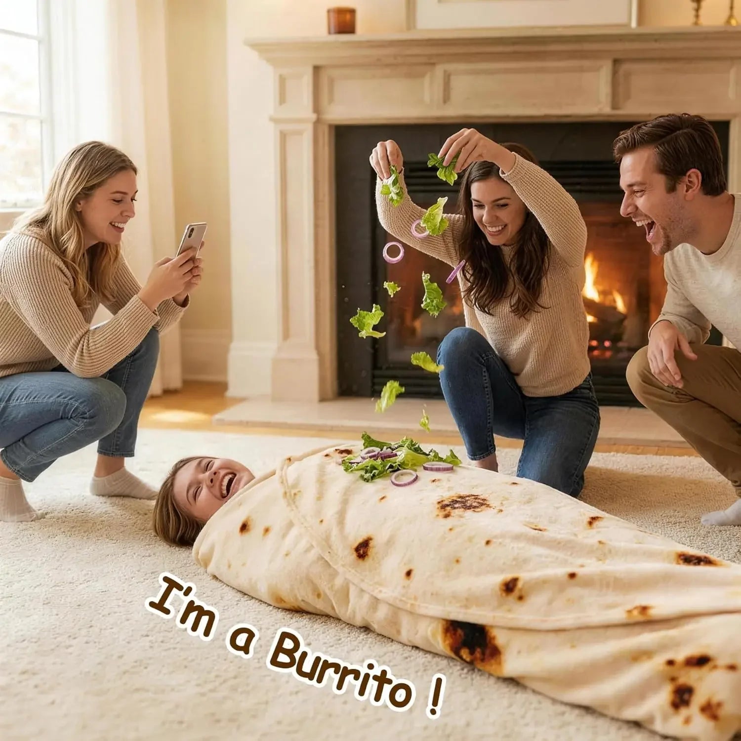 Giant Tortilla Throw Blanket 71 Inches for Adults Kids, Realistic Flannel Food Blanket Funny Gifts for Women Men