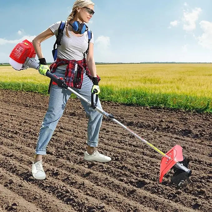 Handheld Tiller Cultivator 51.7CC 2-Stroke Single-Cylinder Gasoline Engine Rototiller Gas Powered Rototillers Tool for Garden