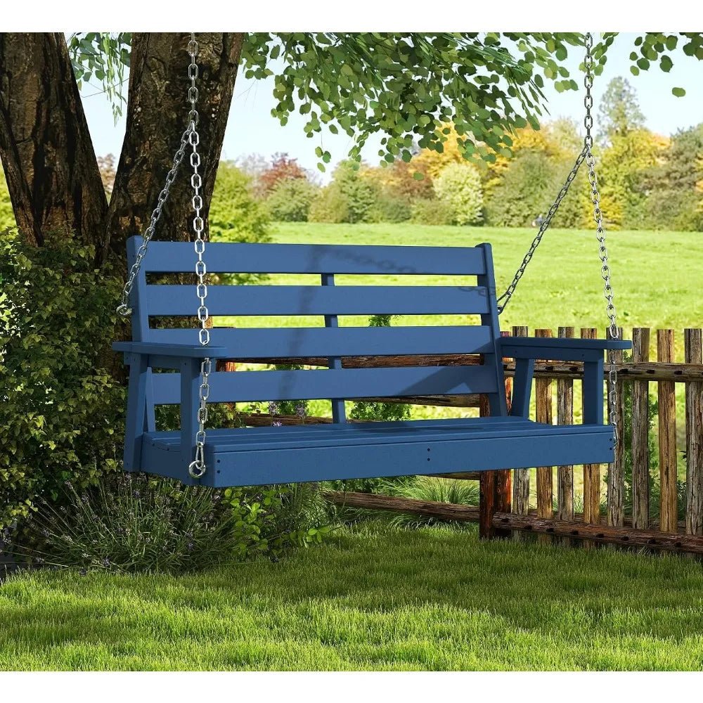 Extra Wide 2-Person Porch Swing, Blue, Durable HDPE, Stainless Steel Chains, Weather-Resistant, Ideal for Garden and Deck