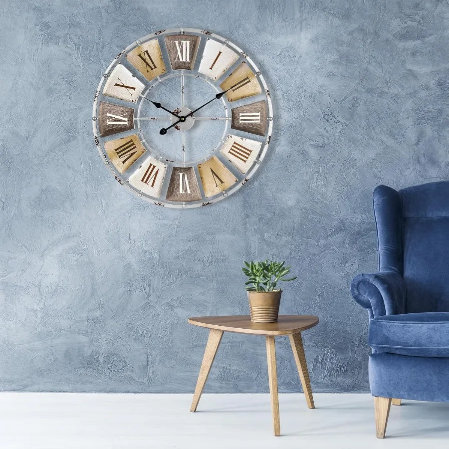 Decorative Large Metal Wall Clock for Living Room - Modern Farmhouse Wall Décor