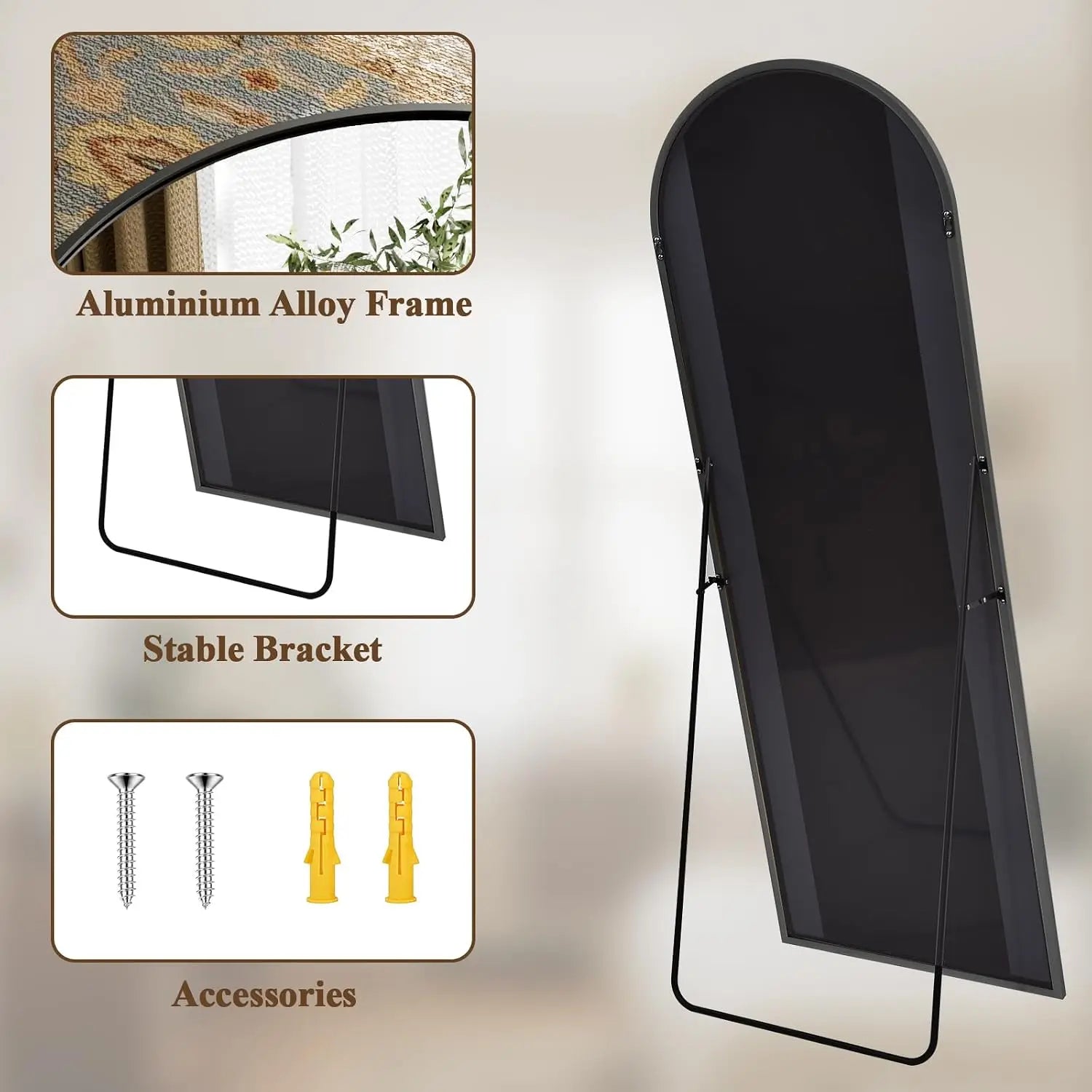Arched Full Length Mirror 71"x26" - Floor Standing Body Mirror with Aluminum Frame,Leaning Hanging for Bedroom, Customized