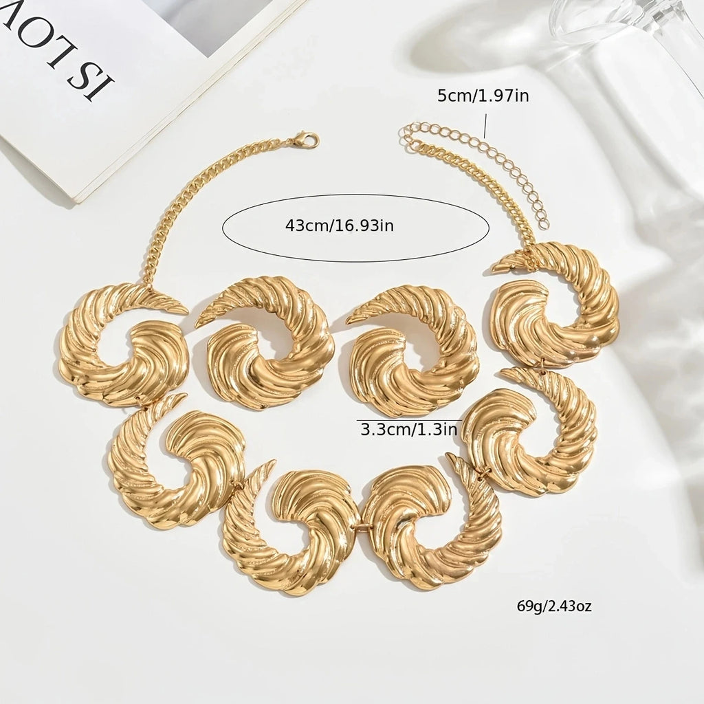Lxalry 14K Gold Spiral Set, Liquid Metal Necklace & Earrings, Handmade Bridal Gift, Timeless Elegance To Red Carpet Glamour