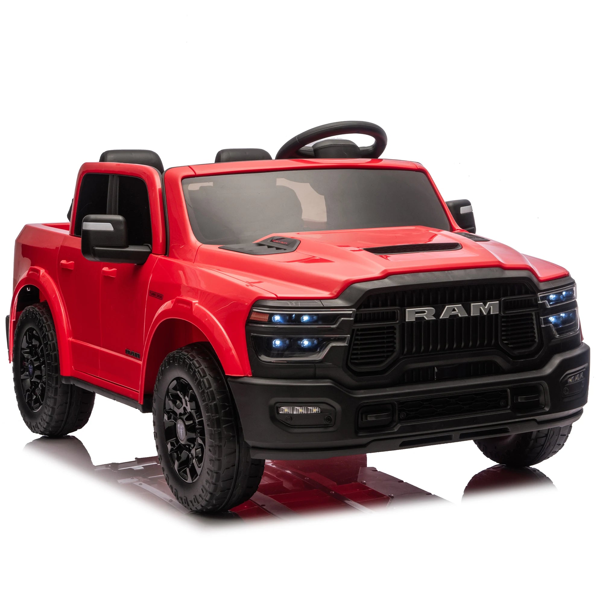 24V 160W Kids Ride on Electric Truck with Parent Remote Control Suspension LED Lights Bluetooth Music Storage Red Tan Cars
