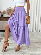 Womens Ditsy Floral A-Line Skirt With Pockets Elastic Waist Ruffle Hem