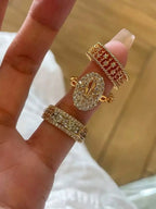 3Pcs Fashion Hollow Chain Open Copper Ring Set For Women, Inlaid Shiny Cubic Zirconia Finger Jewelry, Adjustable Stackable Rings, Elegant Accessory For Party Banquet Dating, Ideal Holiday Birthday Gift For Ladies