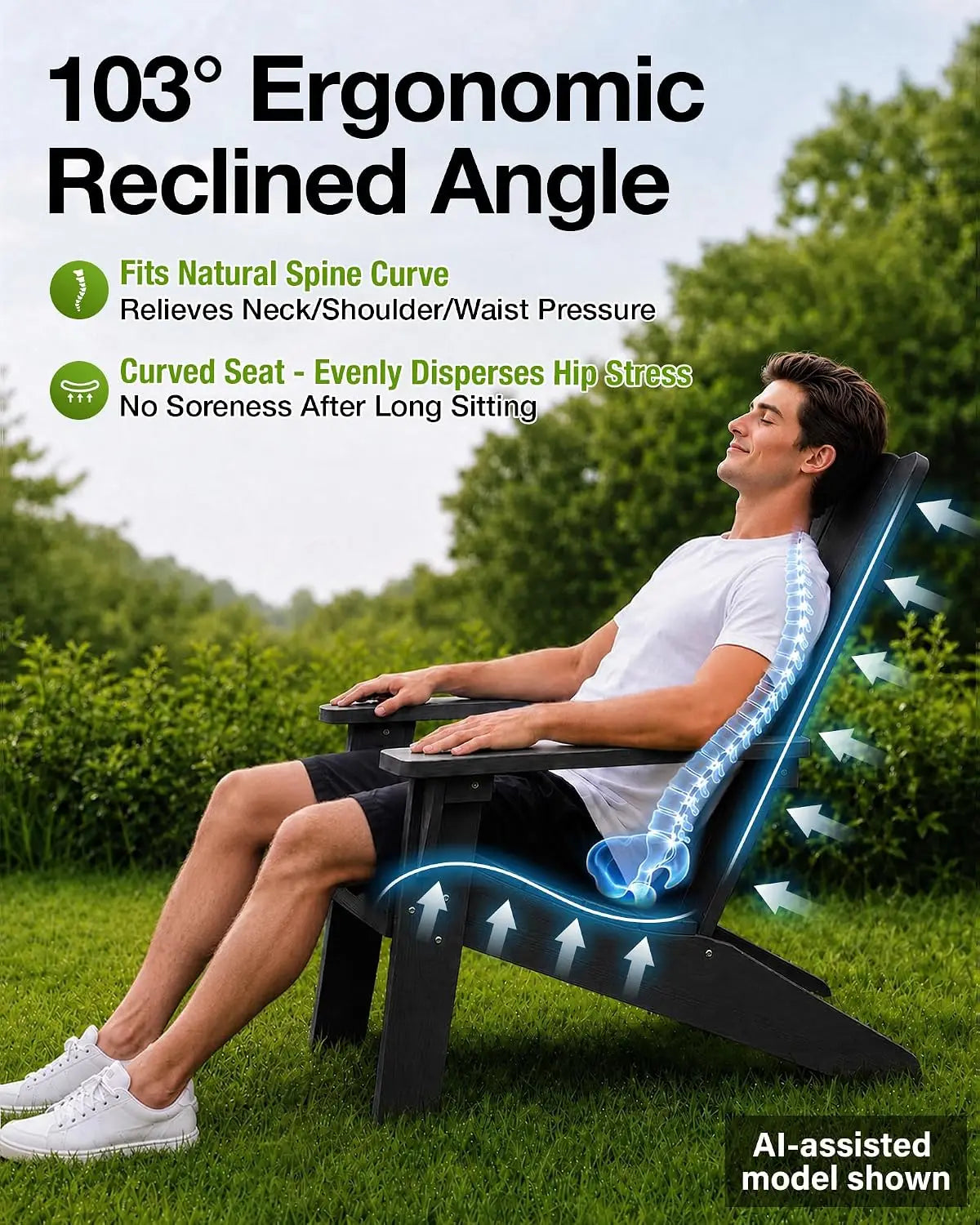 Adirondack Chairs Set of 2 Outdoor: 450lb Capacity&33in Tall Backrest Oversized Modern Adirondack Chairs -, Customized