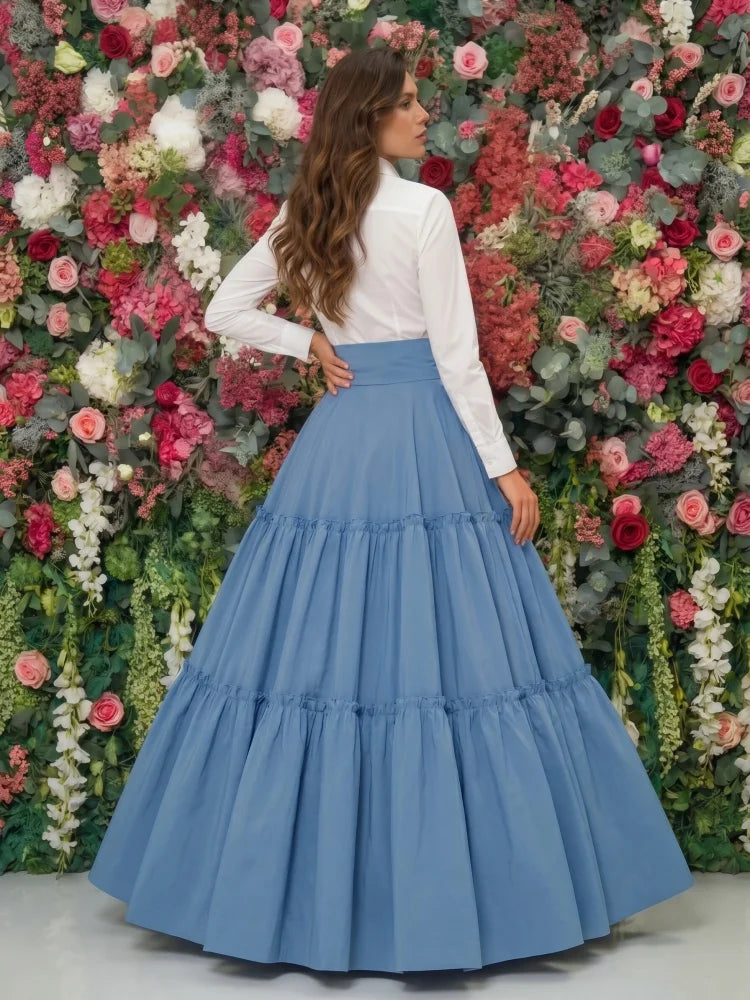 Maxi Skirt High Waist Bow Tiered Ruffle Flared Swing Long Skirt Outfit For Women Party Wedding Guest Elegant Wear