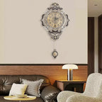 Retro Decorative Wall Clock Antique Wall Clock with Swinging Pendulum Classic European Style Large Metal Silent Clocks for Home, Living Room, Bedroom