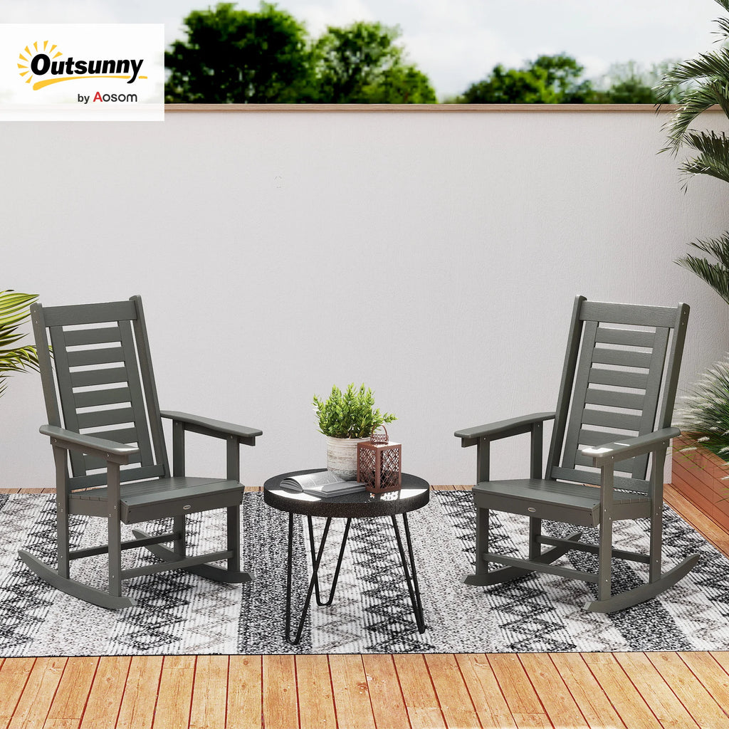 2 Outdoor Rocking Chairs, HDPE High Back Patio Rockers, Dark Gray