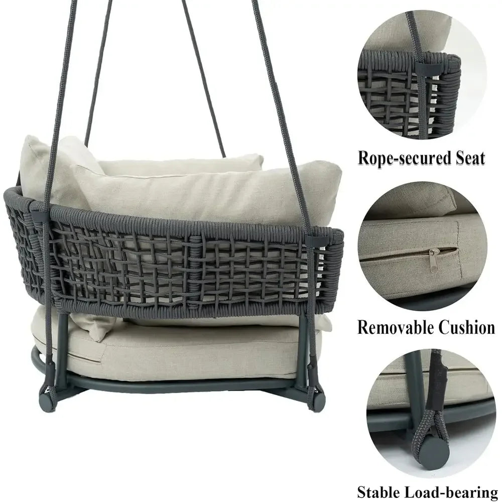 Cushioned Porch Swing Chair, Indoor/Outdoor Hanging Swing, Perfect for Patio or Balcony, Beige