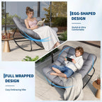 Oversized Outdoor Rocking Chair Metal And PE Rattan Frame With Cushion 400LBS Capacity Gentle 30 Degree Rocking Comfort Ideal For Patio Garden Or Living Room