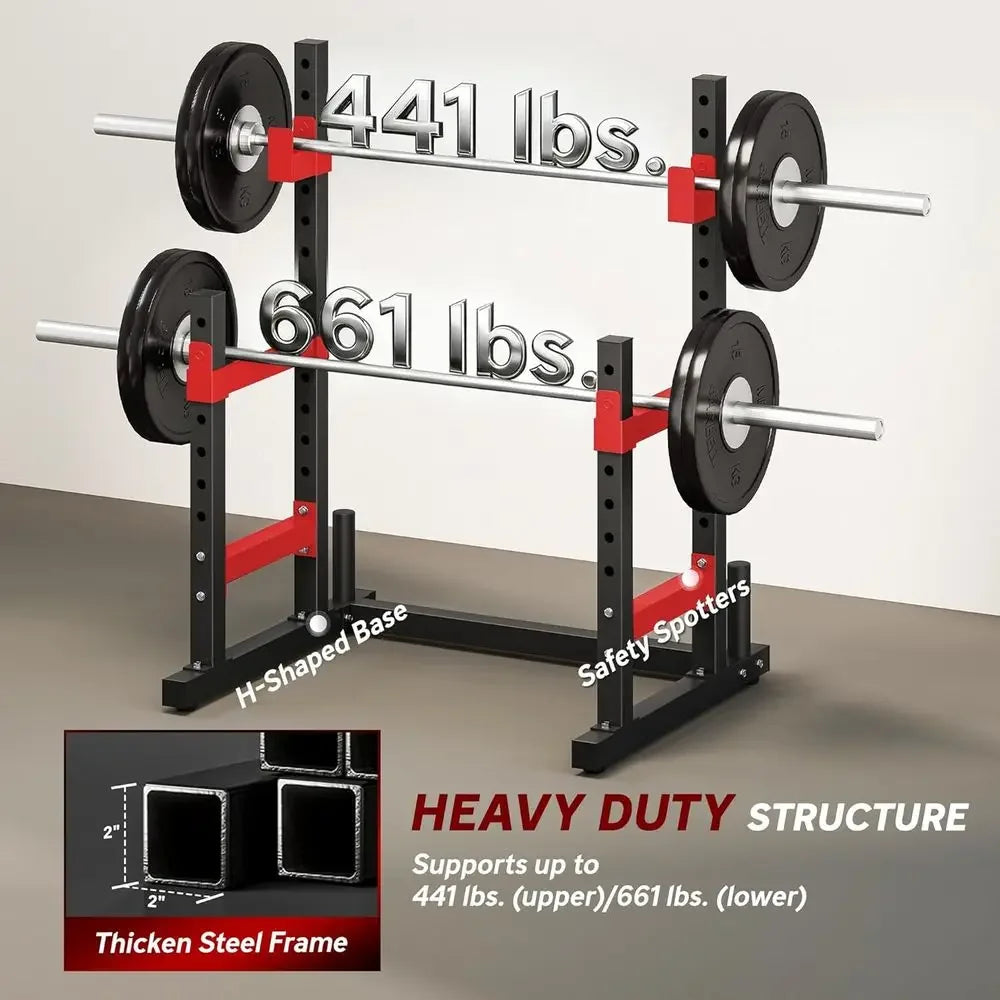 Max Load 660lbs: Versatile Squat Stand, Bench Press Rack, and Heavy Duty Bar Holder for Home Gym Strength Training