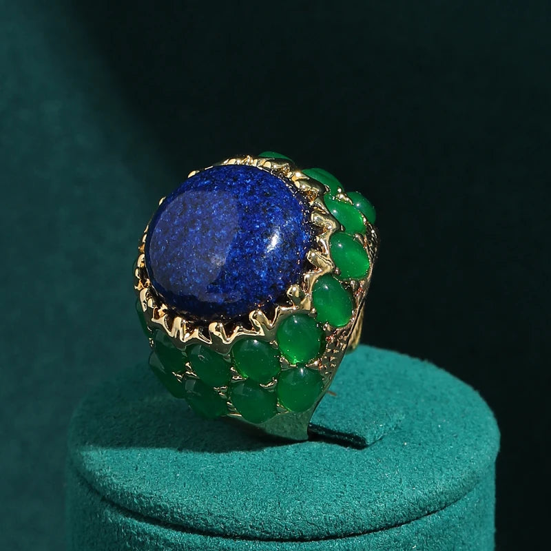 Vintage Red Stone Rings For Woman Round High Quality Blue Glaze Gold Color Luxury Designer Jewelry Accessories Party 2026