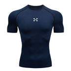 Summer Men Athletic Compression Short Sleeve Running T Shirt Elastic Polyester Quick Dry Gym Workout Fitness Top