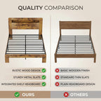 US Queen Size Bed Frame with Storage Headboard Platform Bed Frame with Charging Station LED Light Easy Assembly No Box Spring