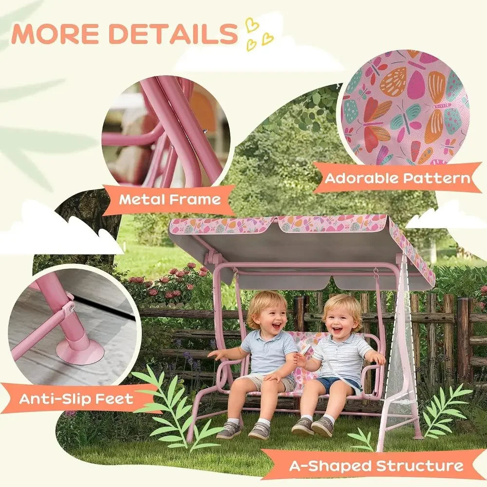 2-Person Pink Outdoor Swing Chair with Adjustable Seat and Safety Belt for Patio, Porch, or Garden
