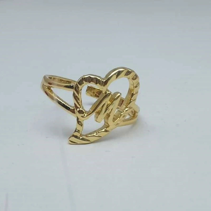 Duoying Custom Initial Rings Personality Hip-Hop Ring Heart Rings Letter Ring Heart Shape Gifts For Mom Gift