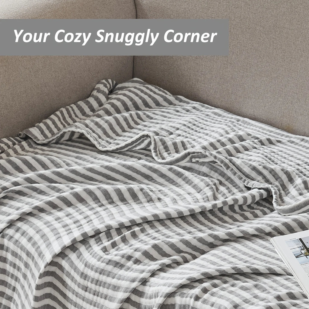 100% Cotton Muslin Blanket Breathable & Lightweight for Couch Bed, Holiday Gift, Machine Washable Cooling Summer Blanket for Hot Sleepers Multipurpose for Picnic Trip Gift for Mom