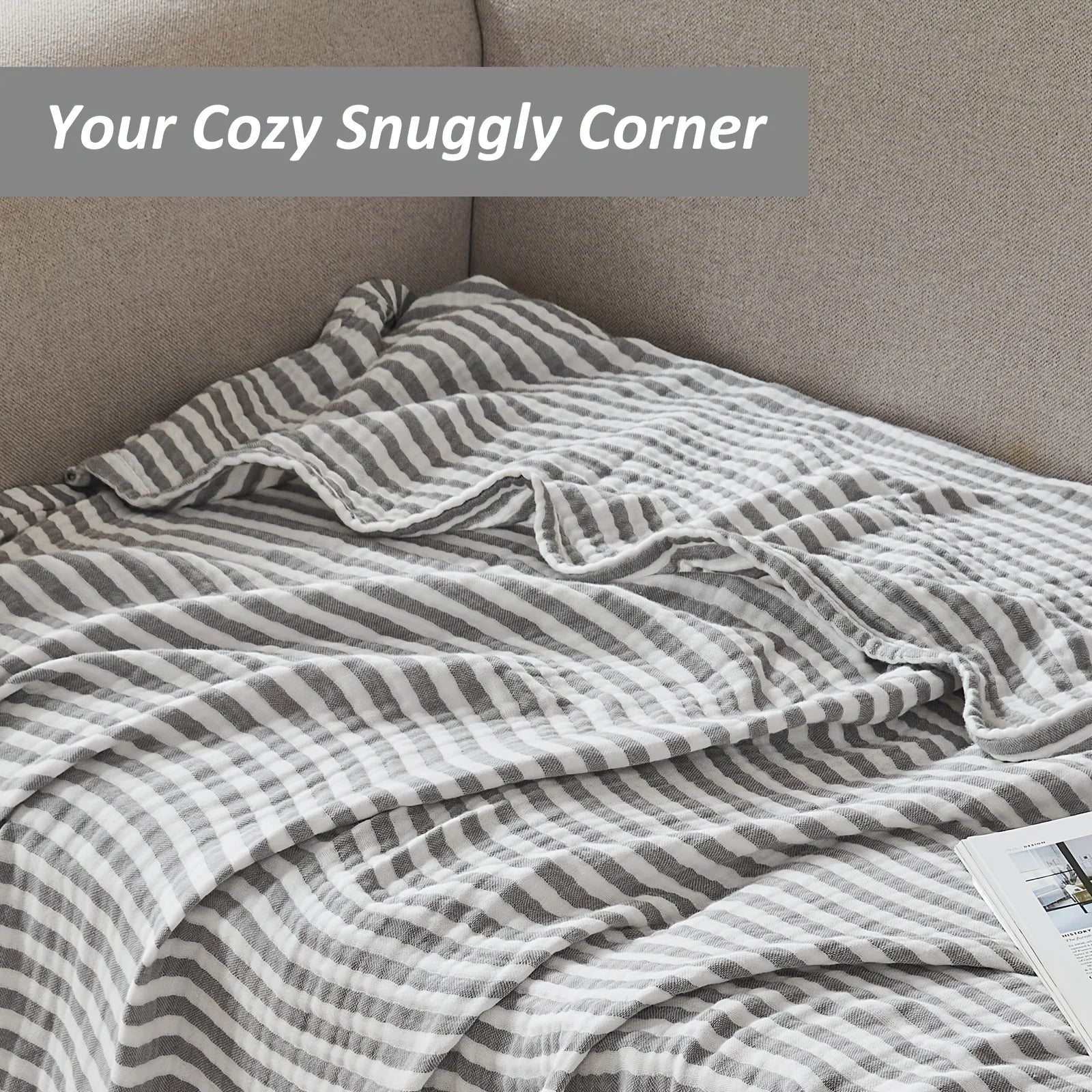 100% Cotton Muslin Blanket Breathable & Lightweight for Couch Bed, Holiday Gift, Machine Washable Cooling Summer Blanket for Hot Sleepers Multipurpose for Picnic Trip Gift for Mom