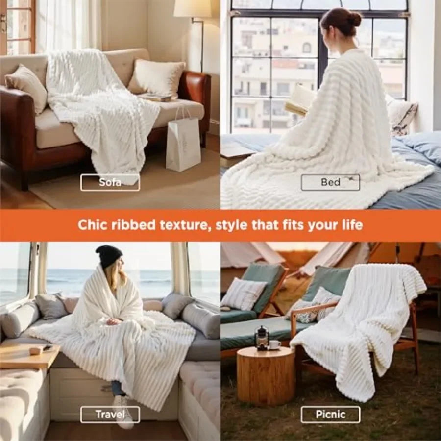 GentleSoft White Throw Blanket for Couch - Birthday Gifts for Women Mom Her Girls, Cozy Fleece Blanket for Sofa Bed, Living Roo