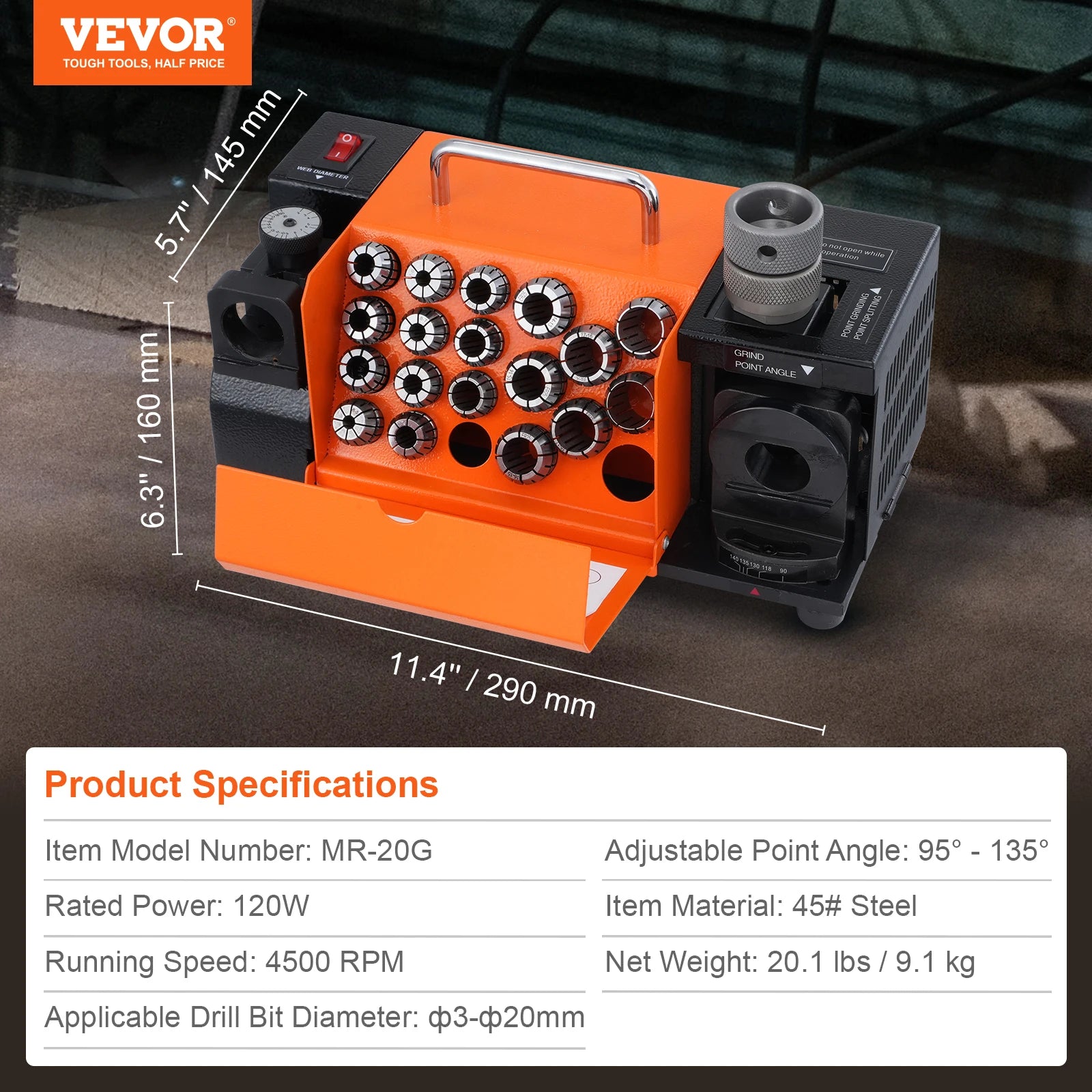 SucceBuy Drill Bits Sharpener 3-13mm Mill Grinder Sharpener Portable Sharpening Angle Grinder w/ 11 Collet For Factory Workshop