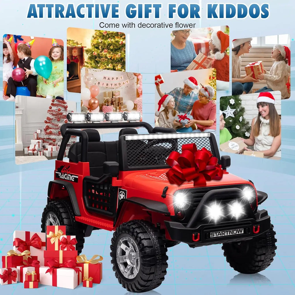 Joyracer 24V 2 Seater Kids Ride on Truck with Remote Control, 4×200W Motor, Electric Battery Powered Toys Car w/ 4 Wheels Spring Suspension, 3 Speeds, LED Lights, Bluetooth Music