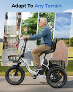 Spacewalk Electric Trike for Adults 1200W Peak Motor, 48V 15Ah Fat Tire 3 Wheel Electric Bike, 60 Miles Long Range Folding Cargo E Bike with Rear Basket, Adjustable Backrest Seat for Seniors-White