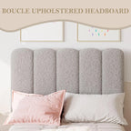 Upholstered Platform Bed Frame With Wave Headboard For Girls And Kids Sturdy Wooden Slats No Box Spring Needed Easy Assembly Twin XL Size Lambswool Light Gray