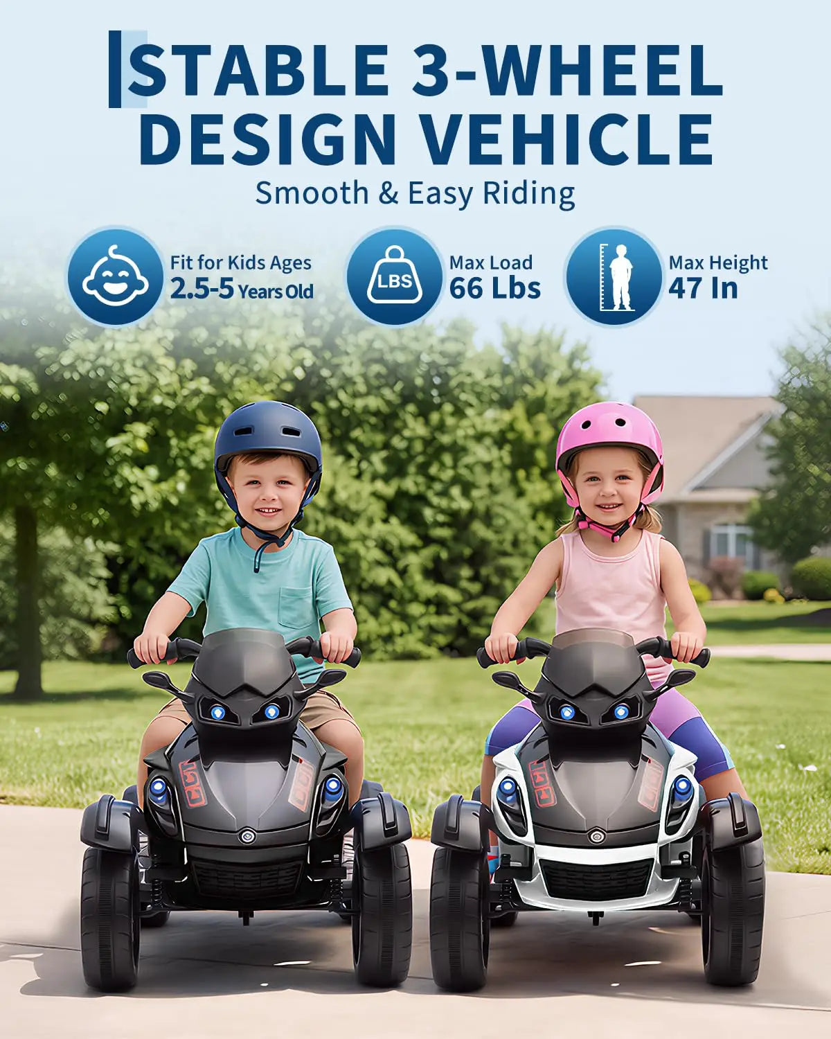 12V Dual Motor Kids Electric Ride-On Car – Up to 4 MPH, Music & Colorful Lights, 66 lbs Capacity, Outdoor 3-Wheels Battery Powered Vehicle Toy Tricycle for Boys & Girls Ages 3-6